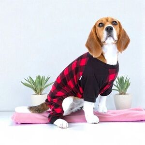 Leveret Dog Pajamas 100% Cotton Red & Black Buffalo Plaid (Size Small)